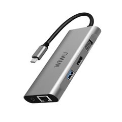 USB-C Хаб WIWU Alpha 11 в 1 (A11312H) | Grey Type C на x3 USB 3.0 + USB 2.0 + Type C + HDMI (4K) + VGA + AUX 3,5мм + RJ45 + Cardreader