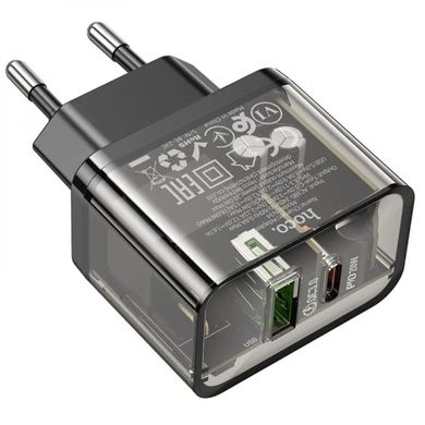 Мережевий зарядний пристрій HOCO N34 Dazzling dual-port PD20W+QC3.0 charger Transparent Black (6931474799166)