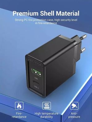 Зарядний пристрій Vention Two-Port USB(A+C) Wall Charger (18W/20W) EU-Plug Black (FBBB0-EU) (FBBB0-EU)