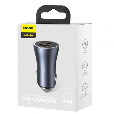 АЗП Baseus Golden Contactor Pro Dual Quick Charger Car Charger U+C 40W Dark Gray (CCJD-0G)