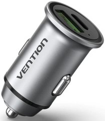 Автомобільний зарядний пристрій Vention Two-Port USB A+C(18/20) Car Charger Gray Mini Style Aluminium Alloy Type (FFBH0) (FFBH0)