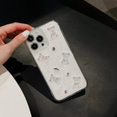 Кремовый чехол для iPhone 15 Plus 3D Teddy Bear с блестками