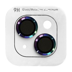 Захисне скло Metal Classic на камеру (в упак.) iPhone 14 (6.1") / 14 Plus (6.7") Бузковий / Rainbow