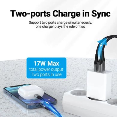 Зарядний пристрій Vention Two-Port USB(A+C) Wall Charger (18W/20W) EU-Plug White (FBBW0-EU) (FBBW0-EU)