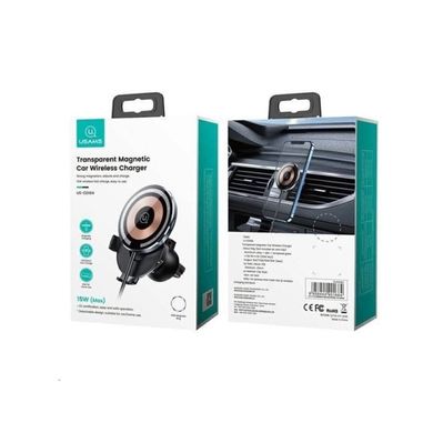 Держатель для мобильного Usams US-CD170 Magnetic Car Wireless Charging Phone Holder (Air Vent) 15W (With Magnetic Ring) Transparent (CD164DZ02)