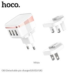 Адаптер мережевий HOCO Detachable pin charger C83 3in1 (US / EU / UK) | 3USB, 2.4A, 12W | white