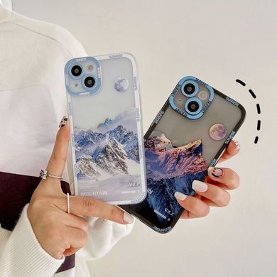 Чехол для iPhone 15 Pro Snowy Mountains с защитой камеры Прозрачно-белый