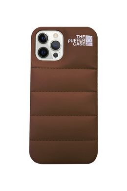 Пуферний чехол-пуховик для iPhone 12 Pro шоколадного цвета