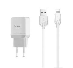 СЗУ HOCO C22A (1USB/2.4A) + USB - Lightning White