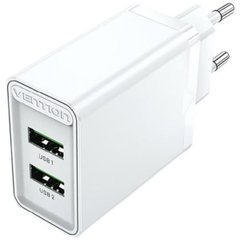 Зарядное устройство Vention Two-Port USB(A+A) Wall Charger (18W/18W) EU-Plug White (FBAW0-EU) (FBAW0-EU)