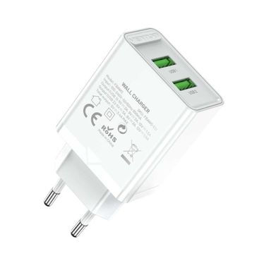 Зарядний пристрій Vention Two-Port USB(A+A) Wall Charger (18W/18W) EU-Plug White (FBAW0-EU) (FBAW0-EU)