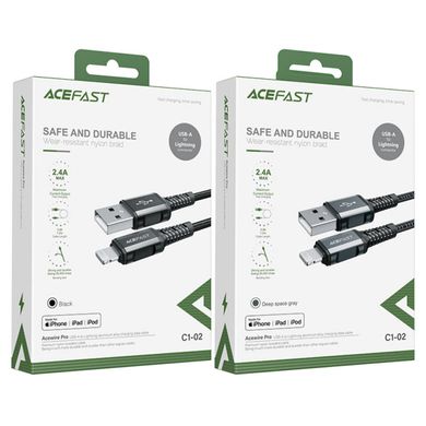 Кабель ACEFAST C1-02 USB to iP 2.4A, 1.2m, nylon, aluminum connectors, Black (AFC1-02B)